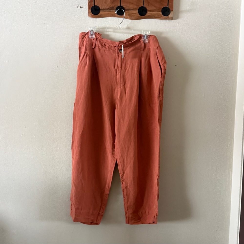 NWT Madewell High Rise Terracotta Linen Blend Paperbag Trousers Pants Size 16